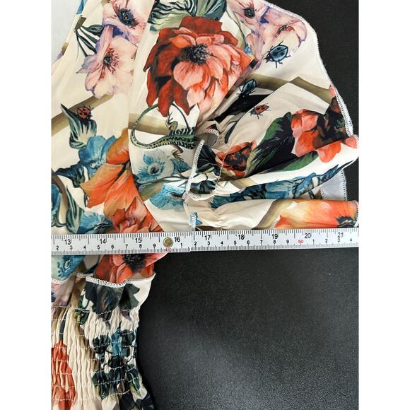 White Floral Maxi Dress Size L Flowy Feminine Long Summer Lightweight Boho - Picture 8 of 12